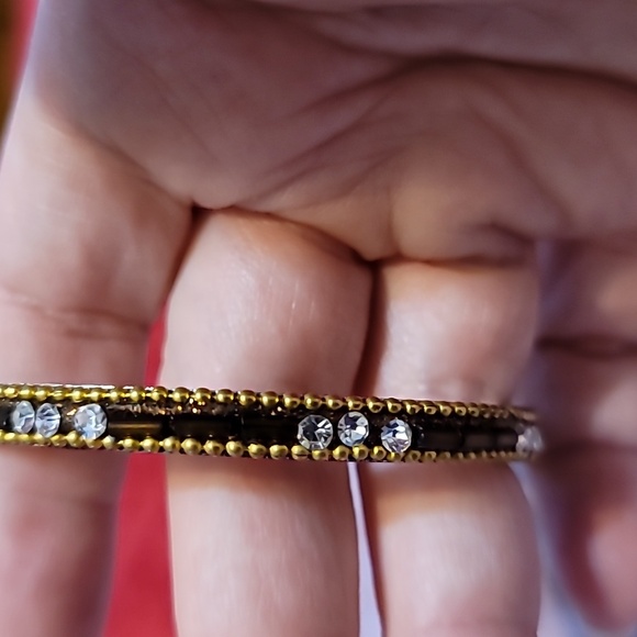 Brown and Rhinestone Detail Golden Braided Bracelet - Picture 3 of 3